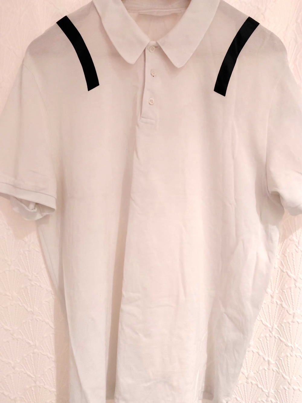 Neil Barrett White Polo with Black Shoulder Accents Lg